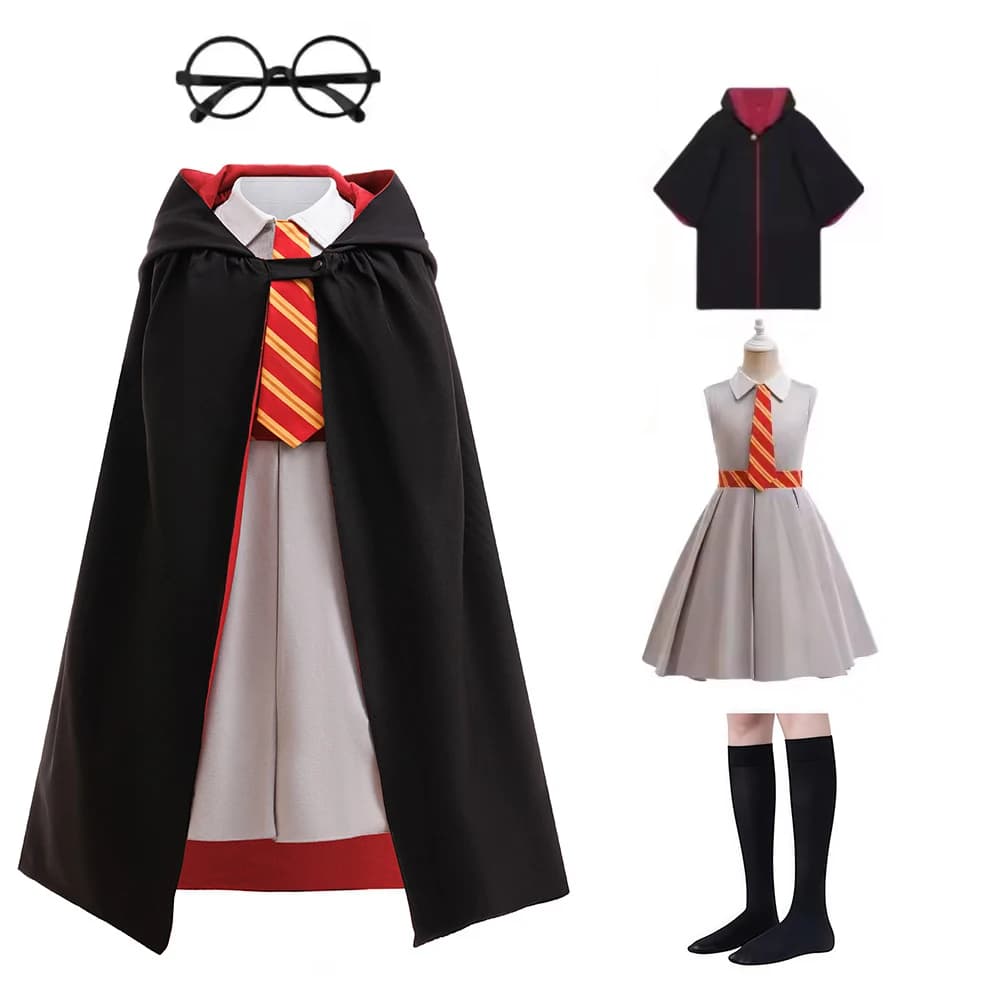 Ragazze Halloween Natale Abito Mantello occhiali calzini 4 pezzi Ragazze Costume Cosplay Carnevale Party Dress Bambini Abbigliamento per bambini Gilet
