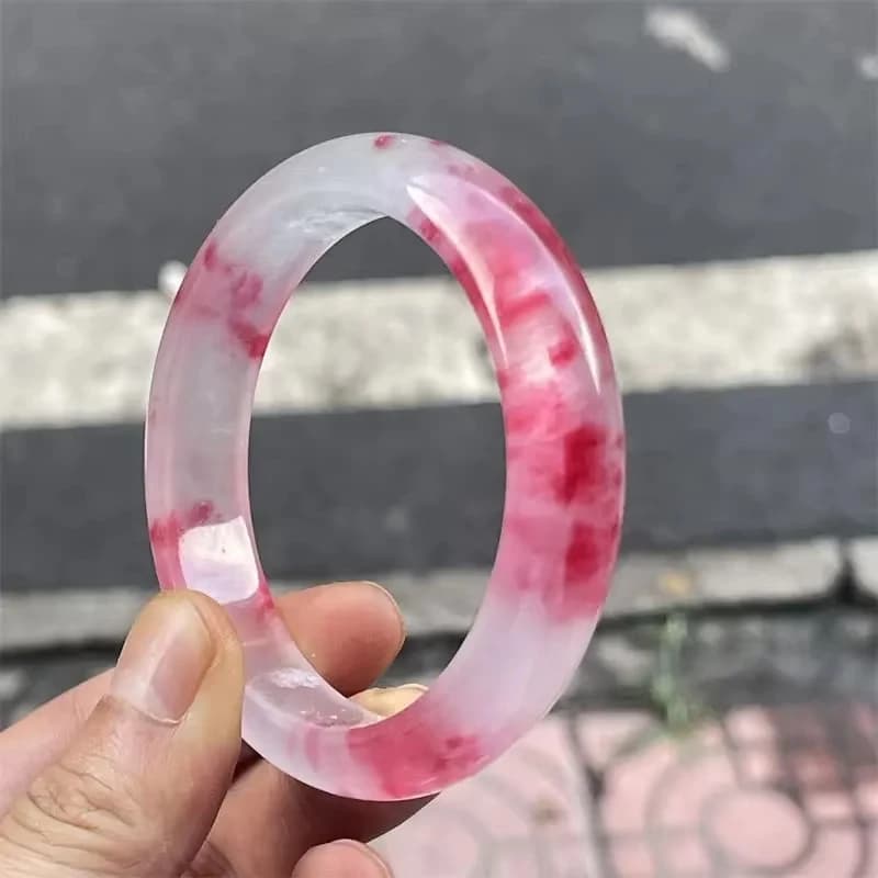 OUYADI Ice through peach red floating flower jadeite bracelet ice seed purple light women's model