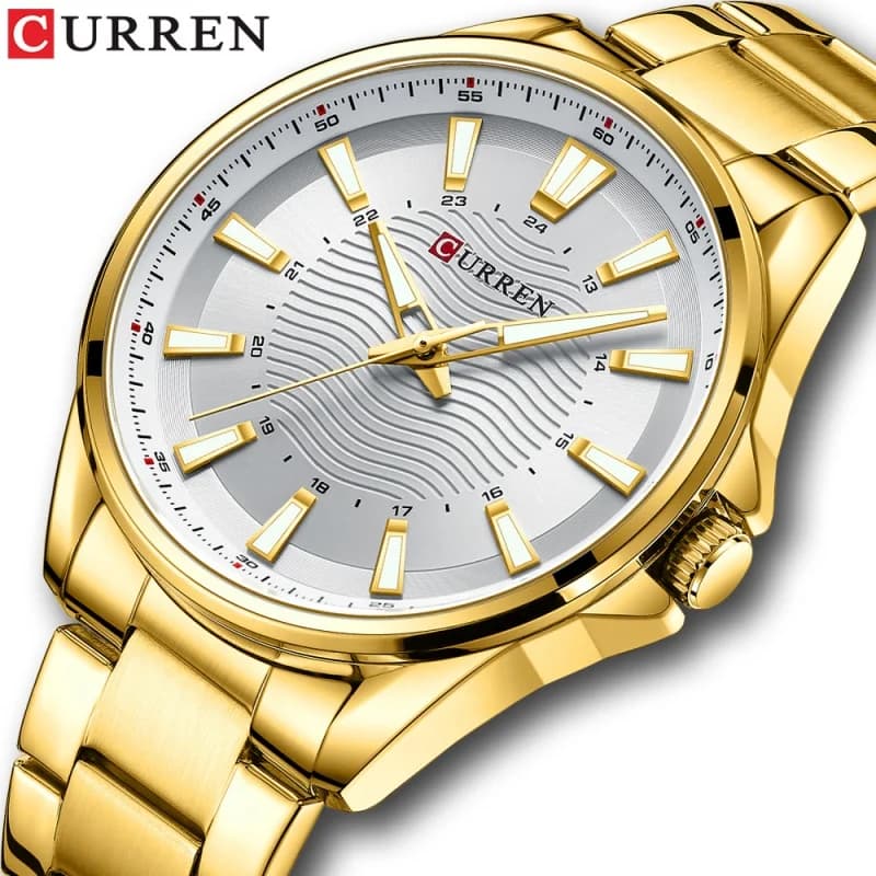 CURREN 8424 New elegant men's quartz watches Luxury gold waterproof watch with stainless steel strap Business men's wristwatch for leisure