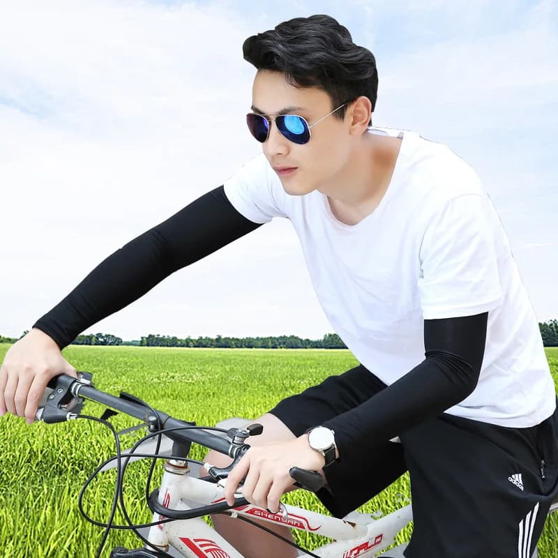 Uomo 60 centimetri Lungo Scaldamuscoli Protezione Solare UV Senza Dita Sport Ciclismo Manica Del Sole Guanto Elastico di Seta del Ghiaccio Modale Del Merletto Guida Guanto P49