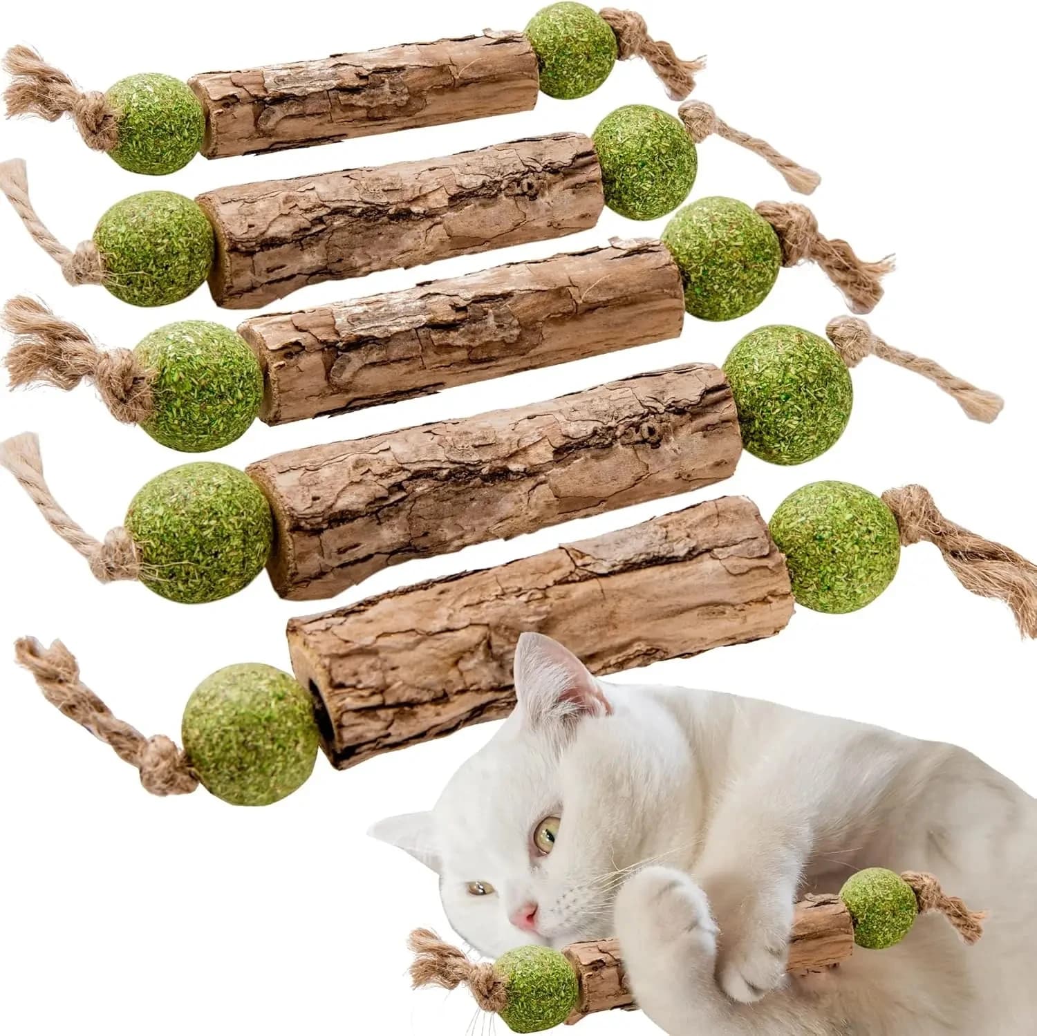 5 Pezzi Bastoncini per la Pulizia dei Denti dei Gatti, Pasta Dentifricia Naturale con Erba Gatta, Bastoncini Snack per Gatti con Frutto di Actinidia e Silvervine