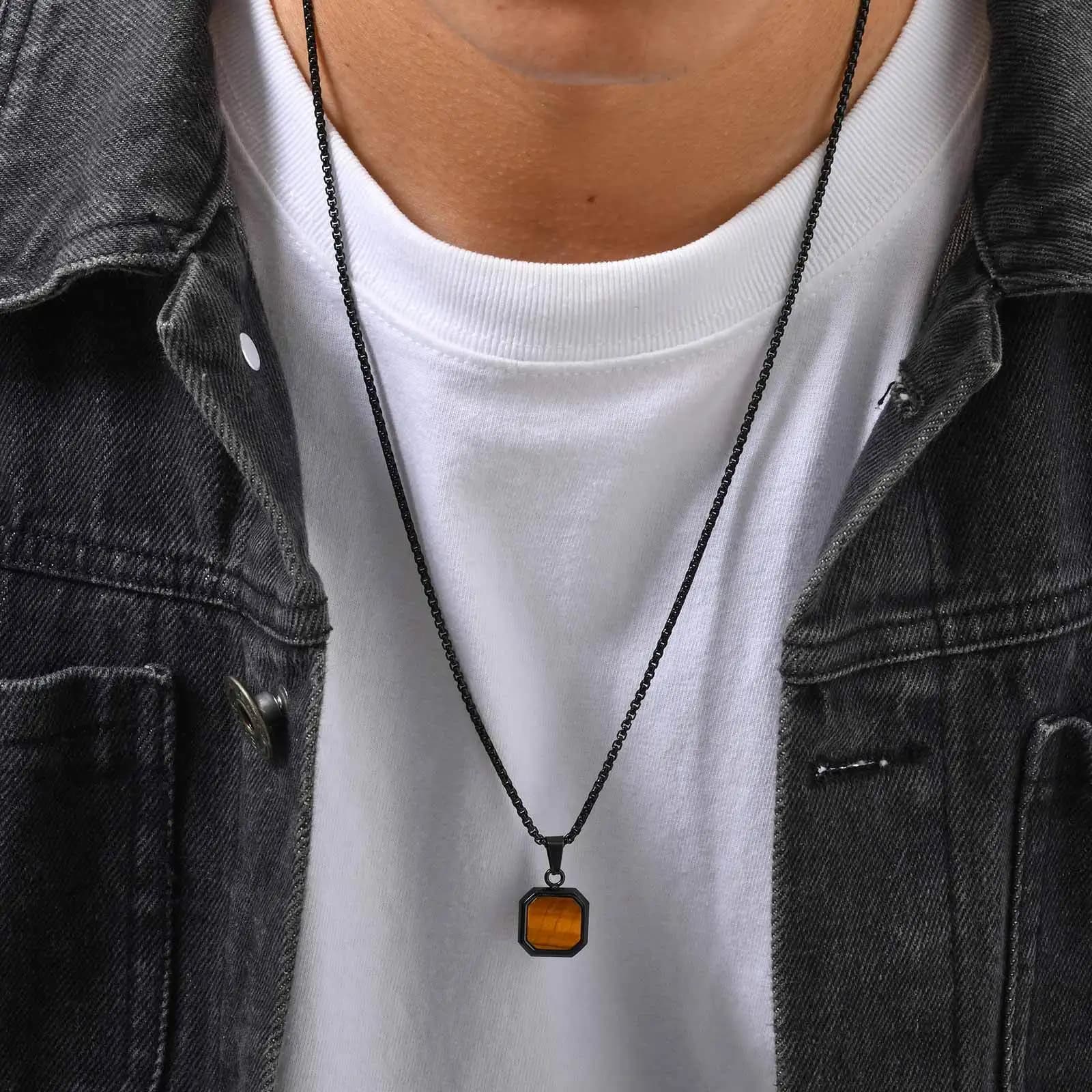 Vnox Collana con ciondolo in conchiglia di abalone quadrato ipoallergenico in acciaio inossidabile 15x19,5x4mm Regali di gioielli con catena a scatola per uomo