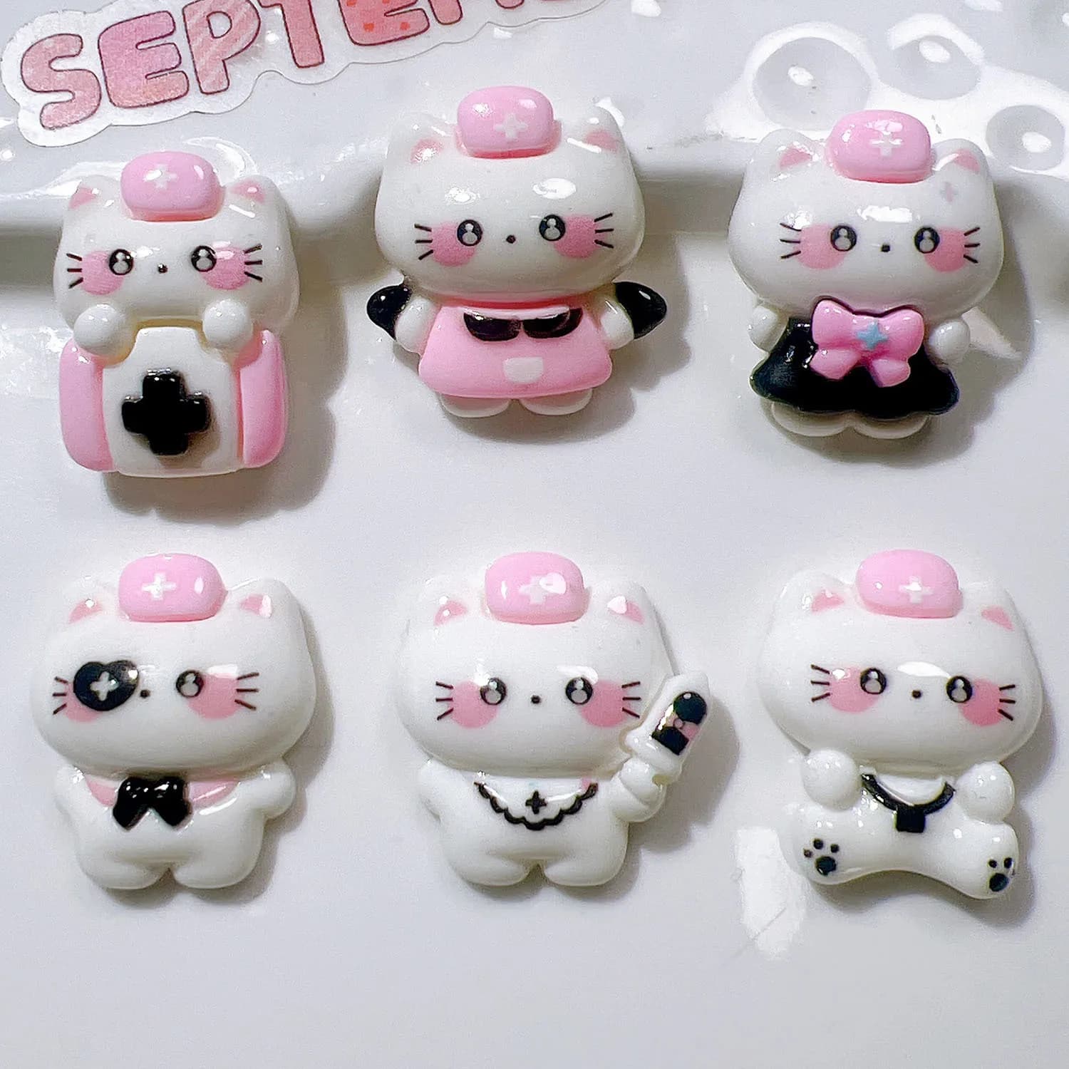 10Pcs New Kawaii Cartoon nurse kitten Series Flat Bottom Scrapbook DIY Jewelry Making Hairwear Accessorie A20
