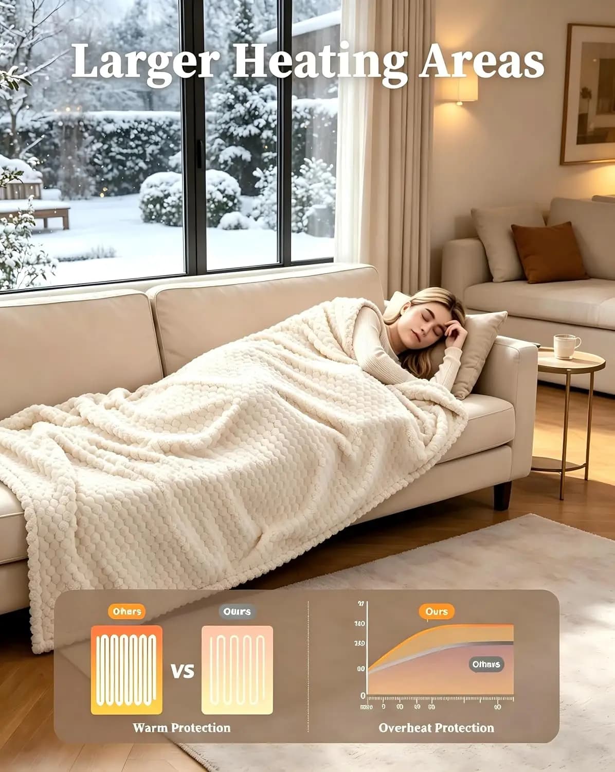 Garvee Flannel Sherpa Beige Heating Blanket for Bed Electric Blanket Soft Heated Throw Blanket with 10 settings for couples Winter Thermal Blankets Warmer Home Use