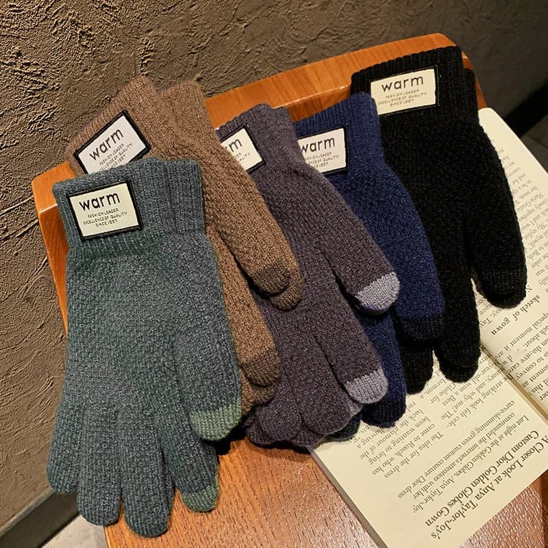 Nuovi guanti in lana lavorata a maglia autunno e inverno spessi e caldi guanti touch screen antiscivolo a cinque dita unisex