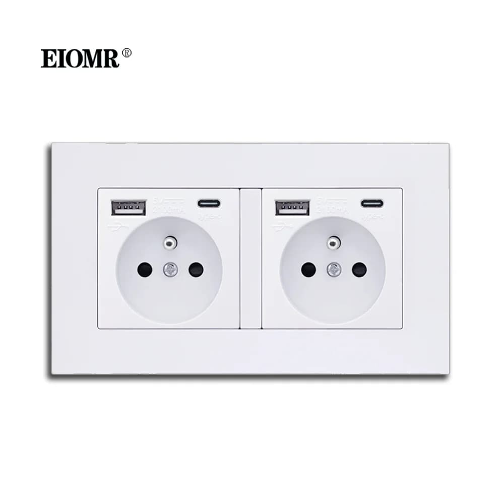 EIOMR EU France standard wall current socket with grounding 16A quality power panel AC 110 ~ 250V 146mm * 86mm French plug with USB socket