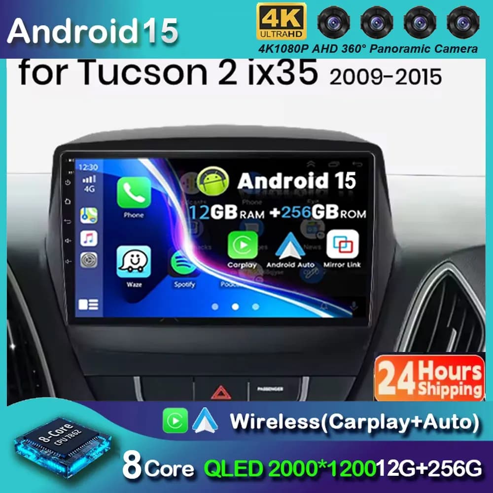 Per Hyundai IX35 Tucson 2 2009 - 2015 Android Auto Radio Lettore Multimediale di Navigazione GPS Carplay QLED Touch Screen Auto Stereo
