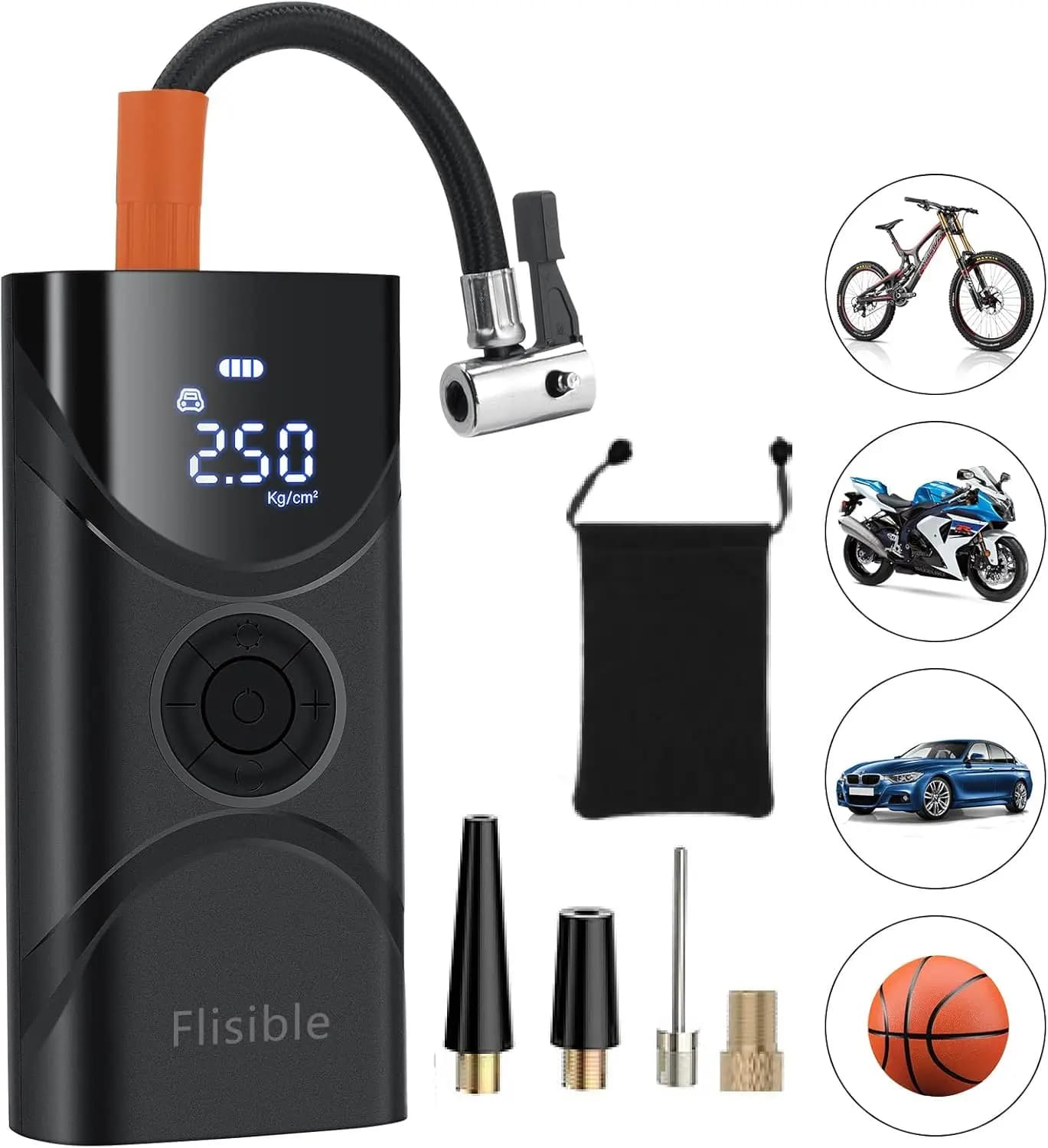 Gonfiatore per pneumatici senza fili 150 PSI, compressore d'aria portatile da 9000 mAh per auto, bici, moto e bicicletta