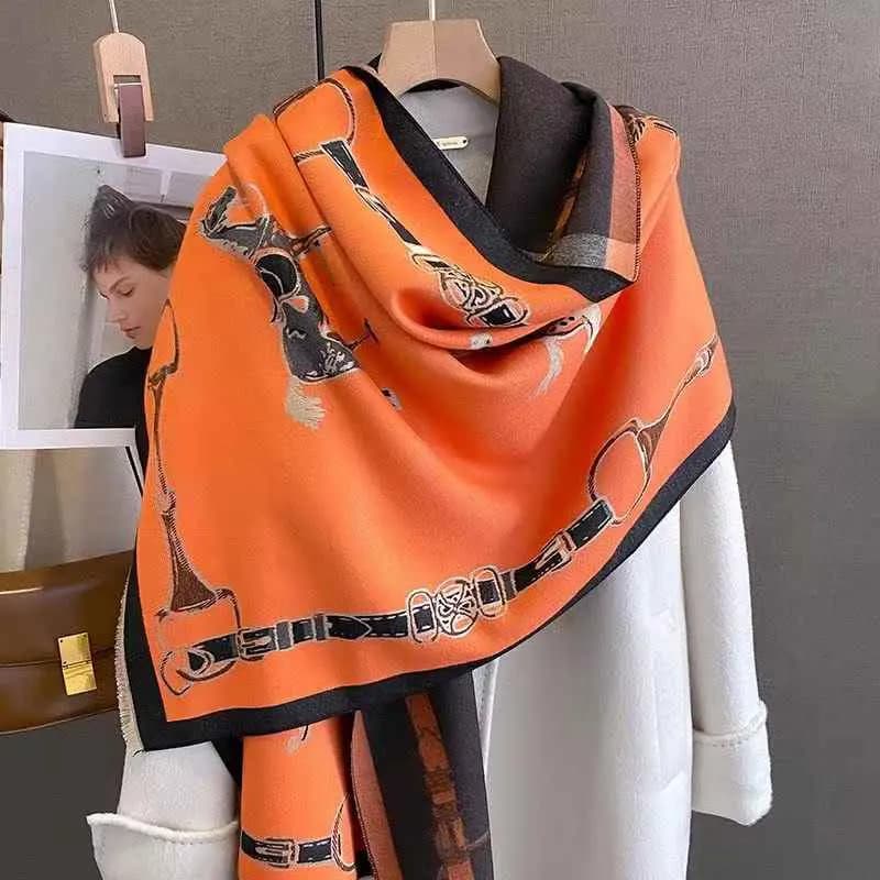Retro Rider Horse Imitation Cashmere Scarf Unisex Double-Sided Thickened Windproof Neck Warmer Stylish Accessory for Men And Wom