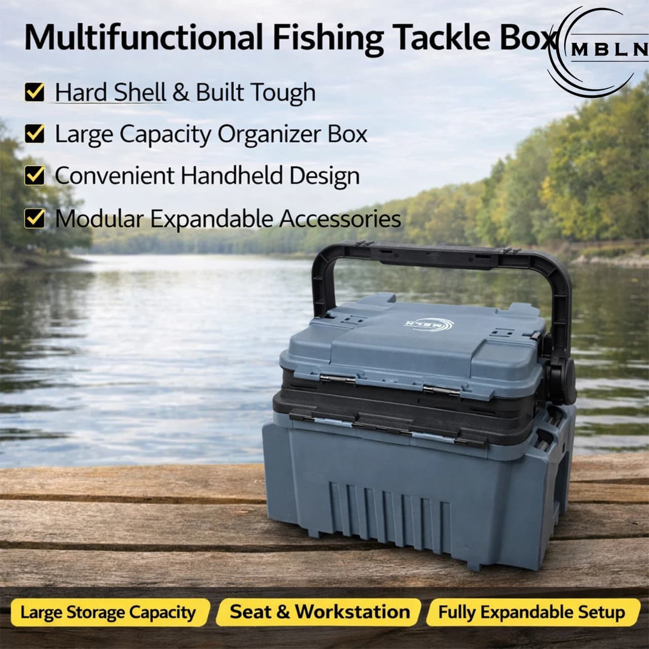 Scatola Portatile Multifunzione per Attrezzatura da Pesca con Sedile, Portacanna, Portabicchieri e Contenitore per Esche, Attrezzatura da Pesca per Esterni