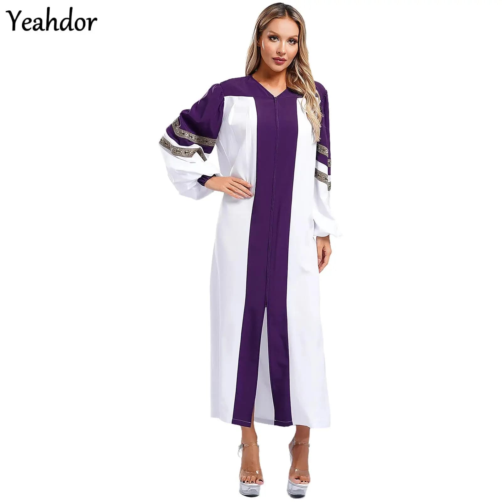 Abito da donna per coro da chiesa a maniche lunghe, abito da prete cristiano, abito da pastore, abito da laurea per cosplay del clero cattolico di Halloween