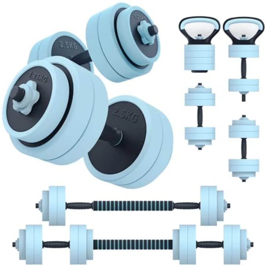 Set of adjustable handlebars of 45 lbs with connector, weight set 5 in 1 usable like kettlebell, barbell, support for push-ups, fitness equipment