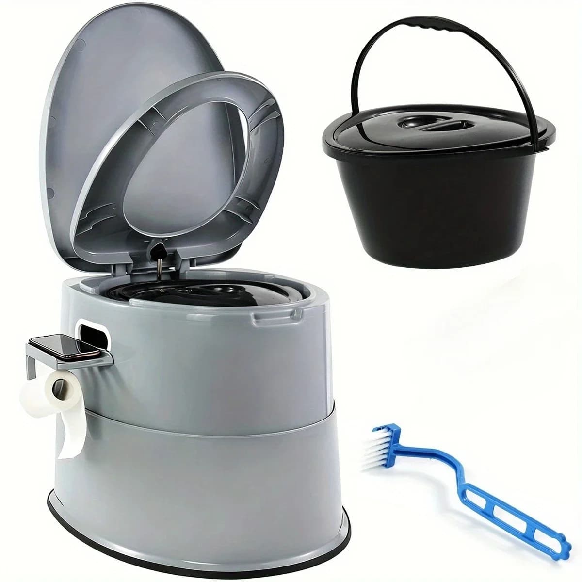 Extra-large portable adult toilet for indoor and outdoor use;Featuresaremovable inner bucket and detachable toilet paper holder;