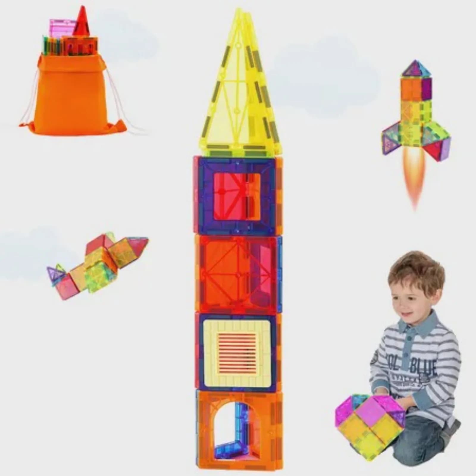 Magnetic Tiles 55 PCS Magnetic Building Blocks for Kids Magnet Building Set with Car Base & 16 Digital Cards STEM Educational Construction Stacking Toys Gift for Toddlers Boys Girls Aged 4+