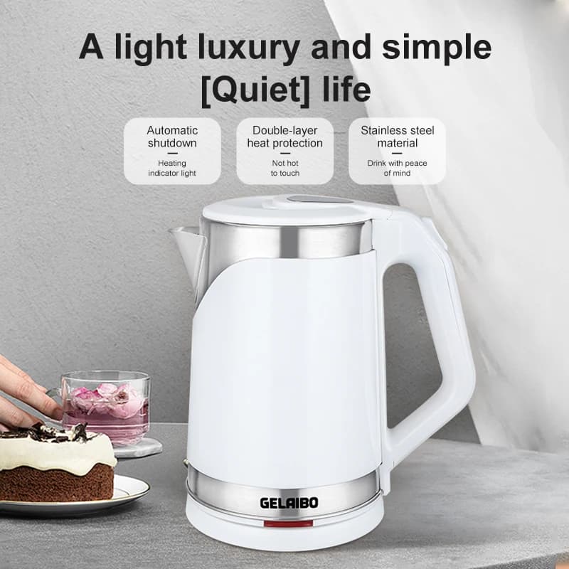 GELAIBO electric kettle, double-layer anti-scalding, fast boiling water, large capacity of 2.0 liters, one-button boiling water,