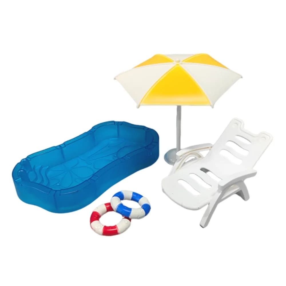 Multicolor Dollhouse Pool Scene Beach Umbrella Plastic Miniature Beach Bench Swimming Ring Photo Props Doll House Accessories