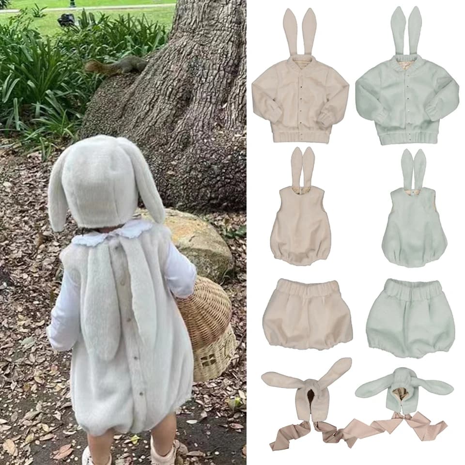 Inverno Carbon Brand bambini peluche giacca neonato carino coniglio serie pagliaccetto ragazze rosa coniglio pantaloncini Cap ragazzi caldo Outwear