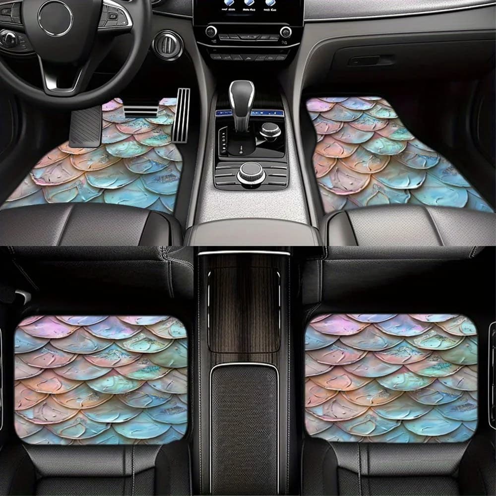 Universal Fit Mermaid Scales Polyester Car Floor Mats For Cars, Trucks, SUVs - All-Weather Protection, Non-Slip, Durable, Easy T