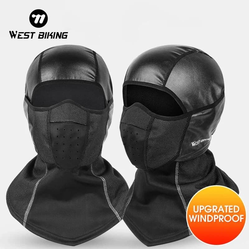 WEST BIKING Winter Bike Balaclava PU Waterproof Windproof Face Mask Reflective Neck Gaiter Helmet Liner Motorcycle Cycling Gear