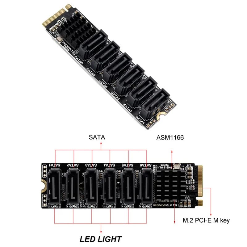 Connettore M2 SSD interno Multiplicatore a 3 porte SATA Scheda di espansione NVME a SATA Chiave NGFF M a controller SATA3 Adattatore da M.2 a SATA