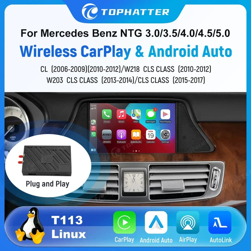 Decoder Auto Universale Linux per Mercedes-Benz W218 W203 CLS CLASS 2010-2017, Adattatore Android Auto CarPlay, Sistema di Aggiornamento