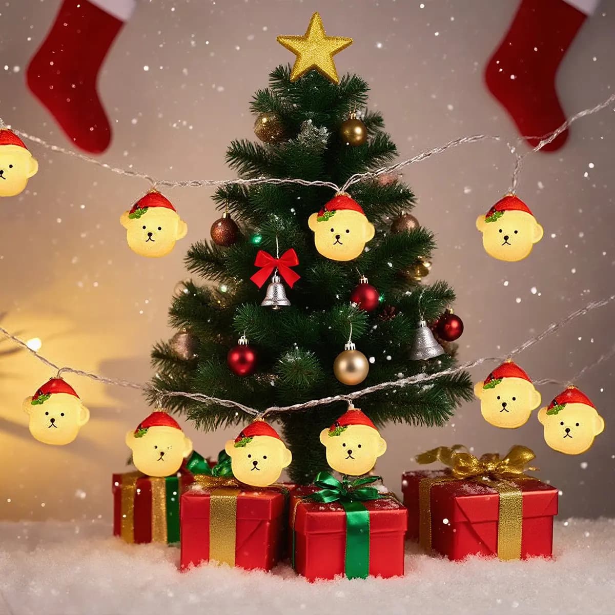 1pc 10/20 LED Lucine con Orso Joker Pupazzo di neve Alimentato a batteria Albero di Natale Luce della stringa per la casa Decorazione natalizia per interni