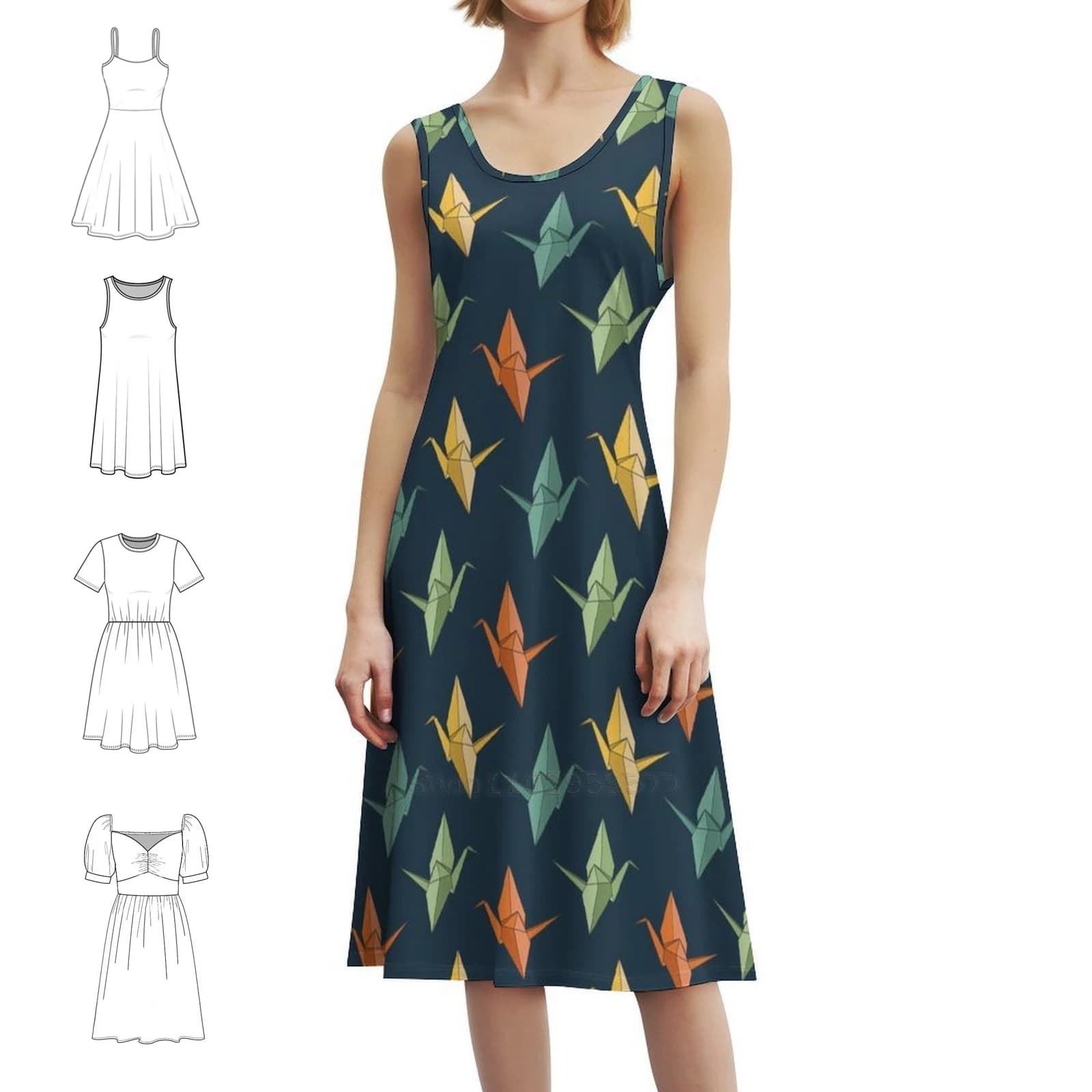 Origami Crane Pattern Bohemian Sleeveless Dress For Women Print Beach Party Dresses Origami Crane Origami Paper Crane Crane