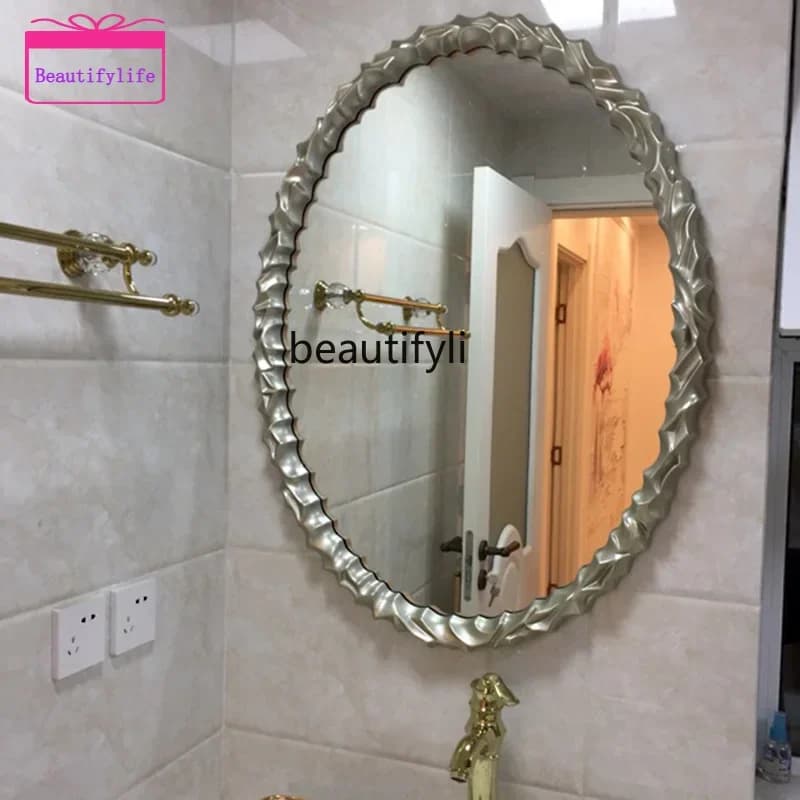 YL American Oval Bathroom Mirror Light Luxury Makeup Mirror Champagne Wall Hanging Entrance Decoration Mirror