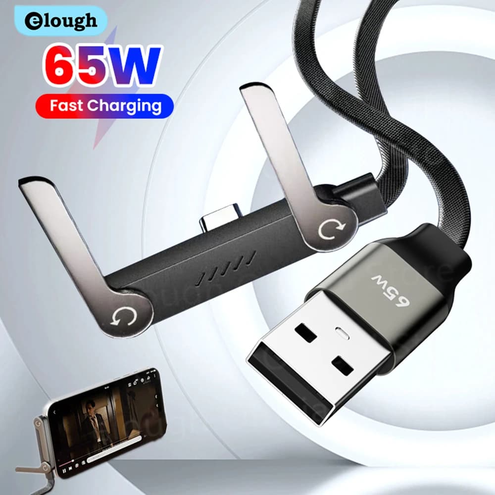 Cavo dati USB A a USB C 2 in 1 da 65W con ricarica rapida, supporto pieghevole per telefono e staffa da scrivania integrata per Huawei e OnePlus