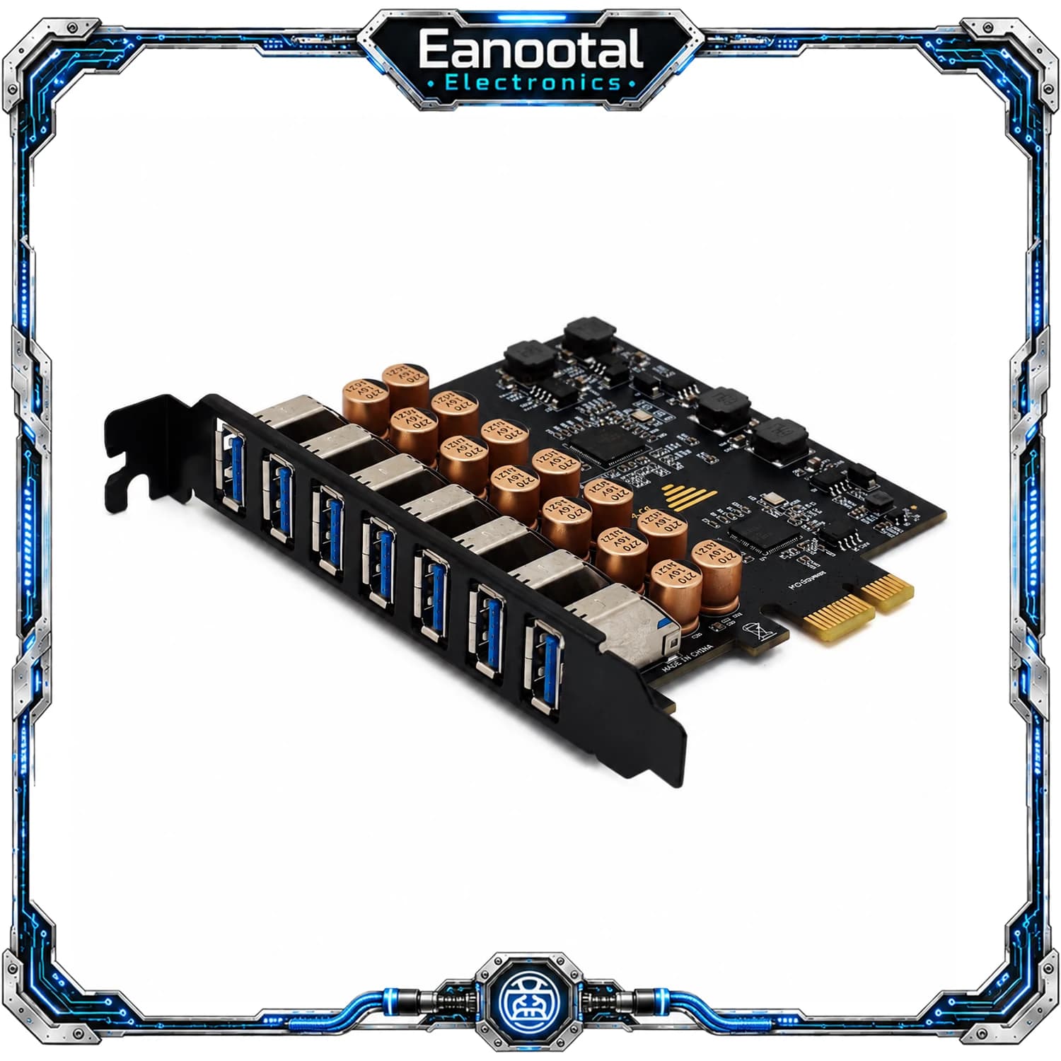 PCI-E X1 7 Port USB 3.0 Hub Controller Card No External Power Internal USB-A Expansion for Desktop Computer PC
