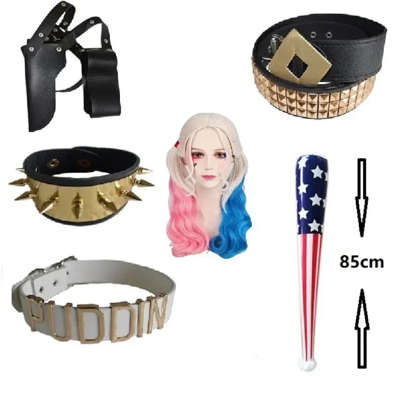 Zelfmoord Cosplay Squinn Monster Armband Riem Ketting Handschoenen accessori Set completo Pruik Harley