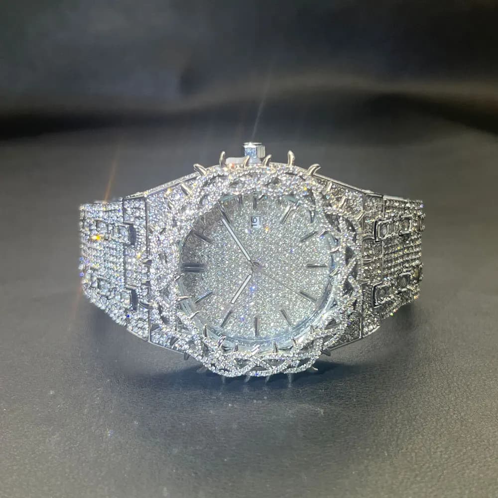 MISSFOX Fashion Calda Full Diamonds Watches Brand Hip Hop lced Qut Bling Jewelry Flower Wrist Watch For Men Dropshipping