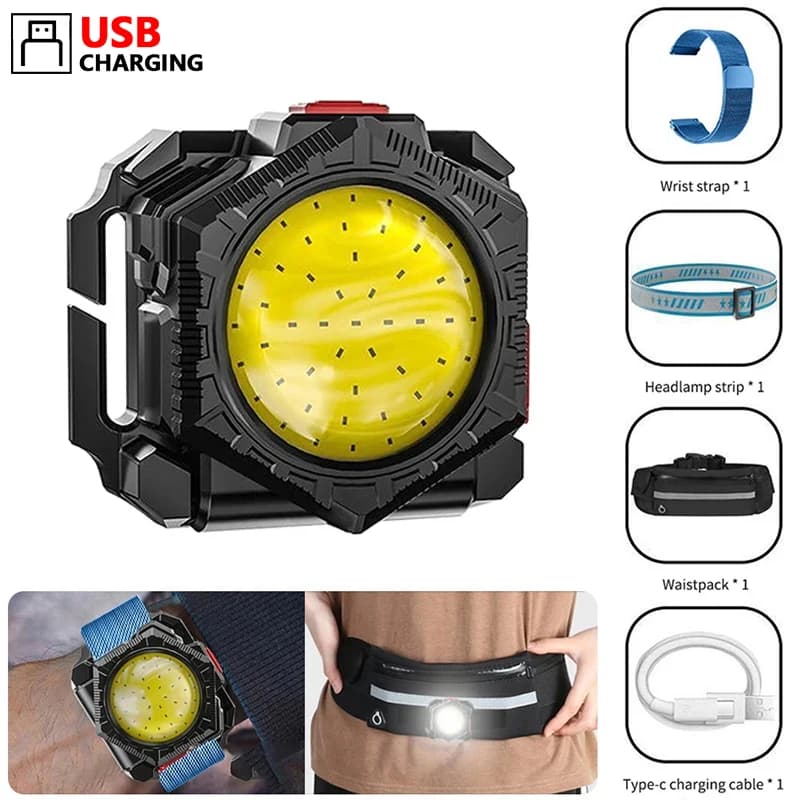 Multifunctional COB Front Lamp USB Rechargeable Wrist Lamp Travel Light for Outdoor Night Running Portable Fishing Belt Light
