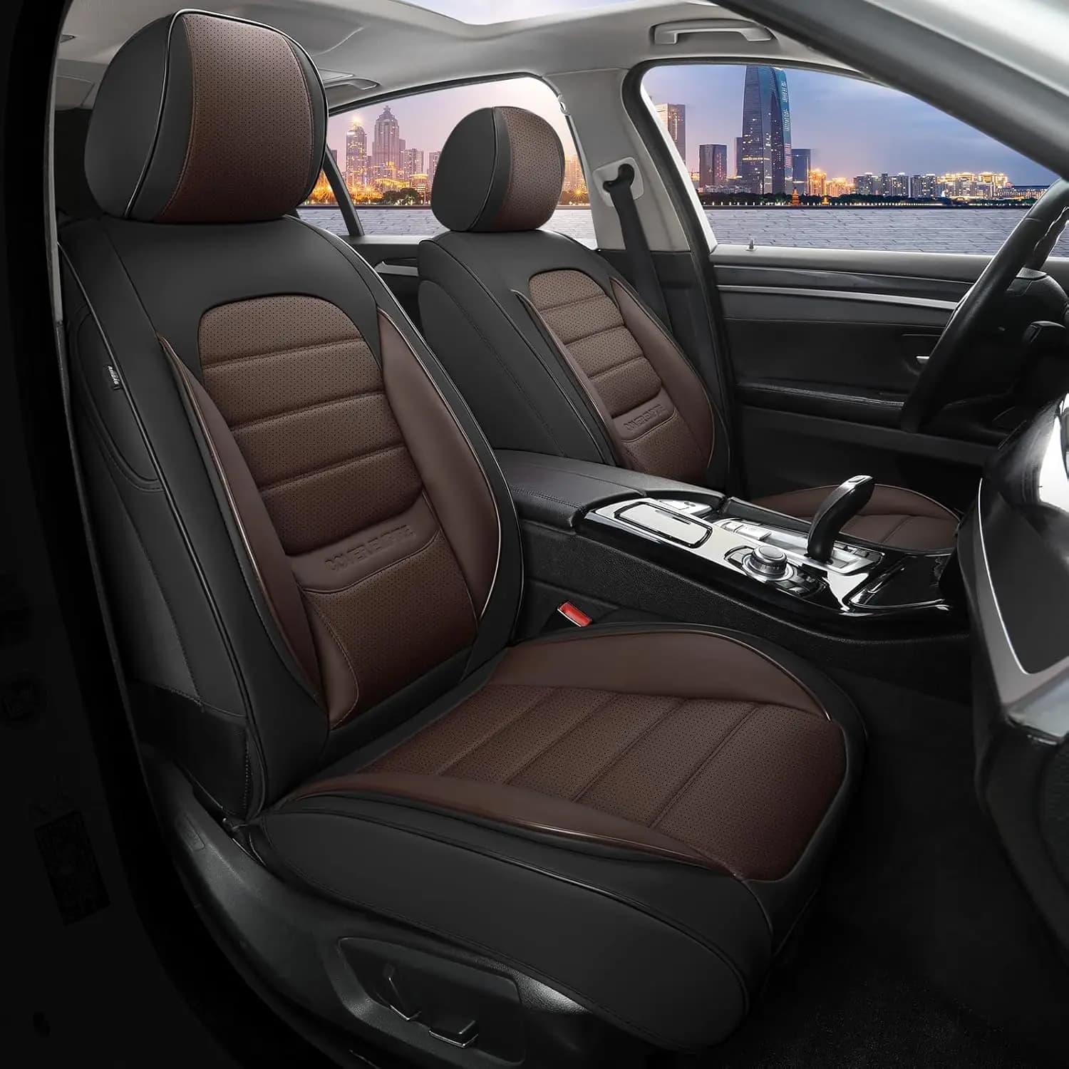 Universal Seat Covers Waterproof Leather, Complete Set for 5 Posts, for Berlin, Truck, SUV in Black and Brown