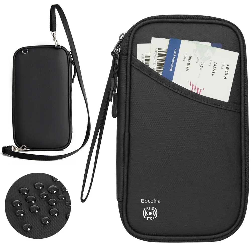 Porta passaporto da viaggio per 5 persone con RFID, custodia per passaporto portatile leggera per Organizer da viaggio con tracolla