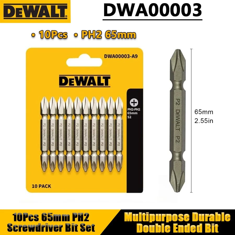 DEWALT DWA00003 10Pcs 65mm PH2 Double Ended Screwdriver Bit Set Multipurpose Durable Bit High Hardness Power Tool Accessories
