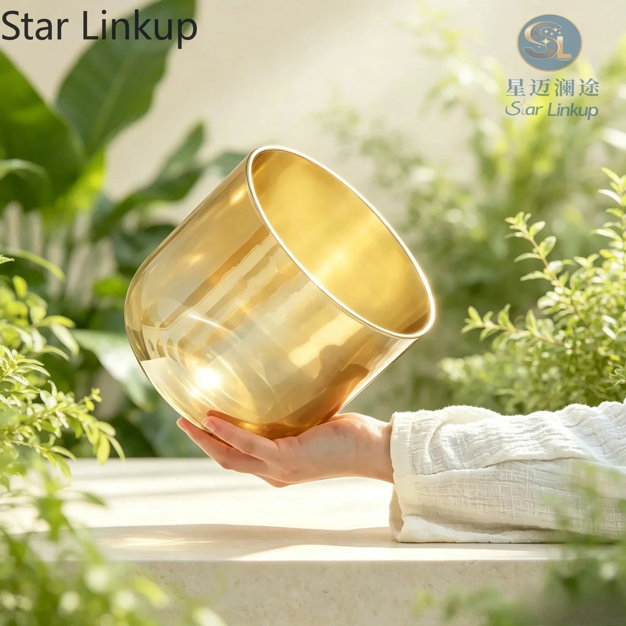 Star Linkup 6" Warm Champagne Tone Transparent Alchemy Quartz Crystal Singing Bowl Sound Healing Instrument with Rubber Mallet for Yoga Sound Bath Meditation Mind Relaxation & Spiritual Therapy