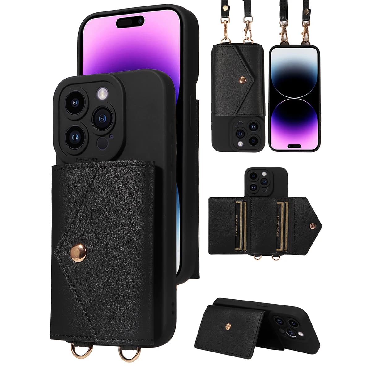 Custodia a Portafoglio in Ecopelle per iPhone 17 16 15 14 13 12 11 X XS XR 8 7 6 E Pro Max Plus Mini con Laccetto