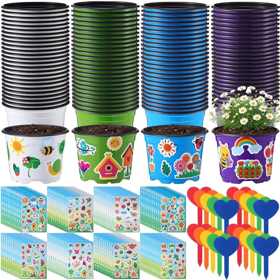 Handicrafts Kit for Garden Plants, Plants and Flowers with Plastic Jars, Labels and Stickers for Fai-da- plants ♪