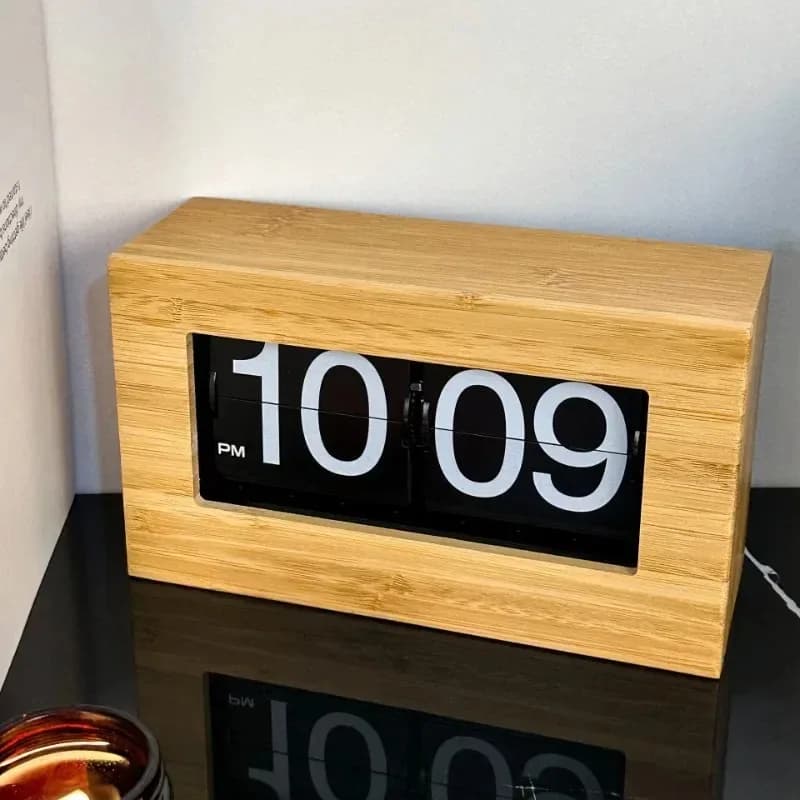 Everbright Store Nordic Wood Art Flip Clock Creative Fashion Home Desktop Pendulum Clock Crafts Ornament