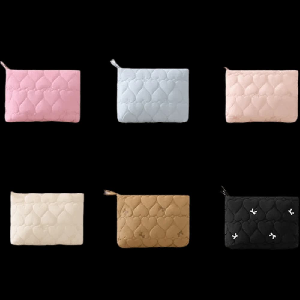 Portable Quilted Cosmetic Bag Candy Color Bow Handbag Large Capacity Coin Purse for Travel and Daily Use