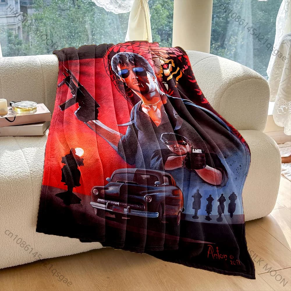 1PC Coperta calda con stampa uomo con pistola e auto, per adulti e bambini, per casa, viaggio, auto, morbida e confortevole, adatta a tutte le stagioni