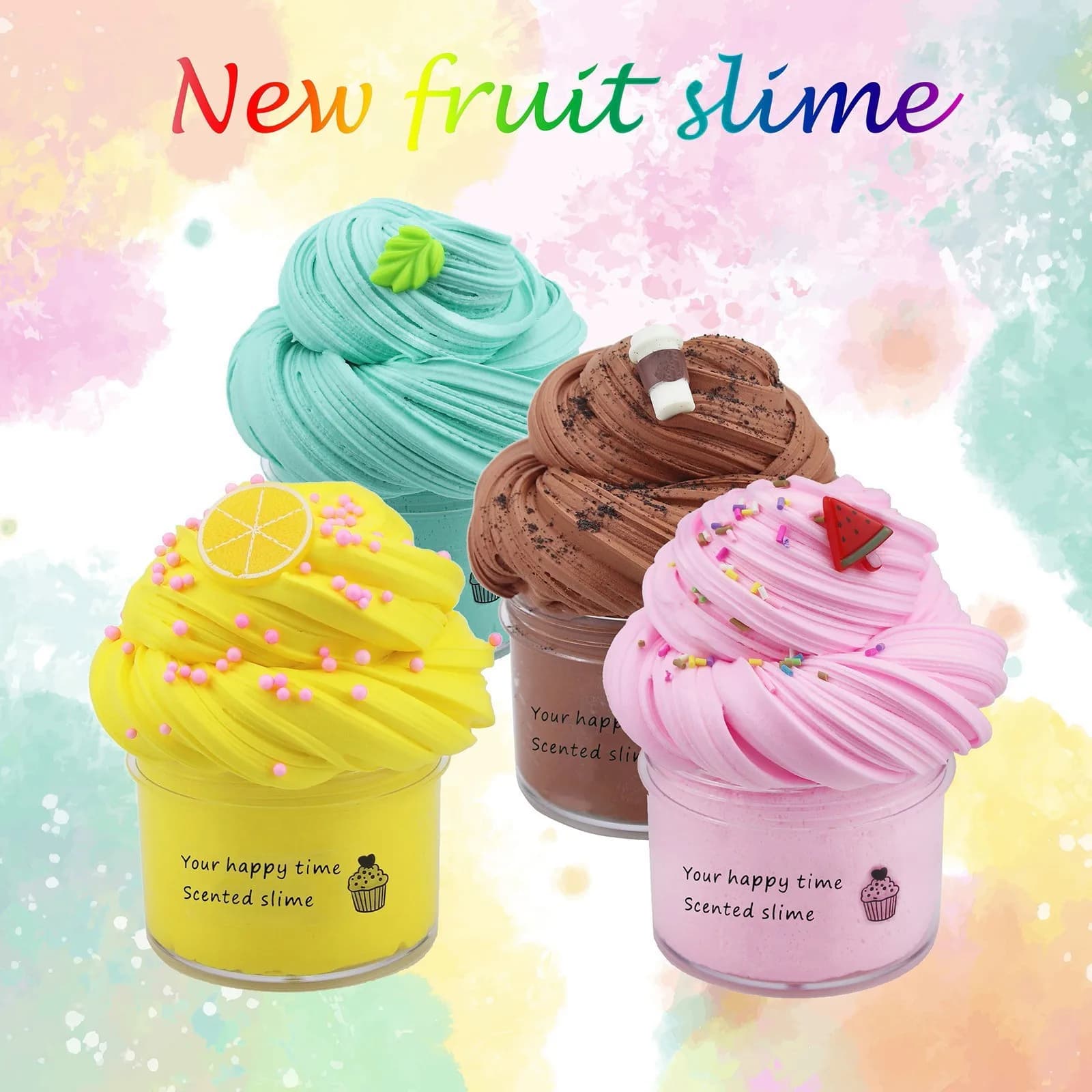 Nuovo Kit Slime Trasparente con Charms per Bambini, Slime Cristallino, Slime a Forma di Testa di Mucca, Slime Colorato, Slime a Frutta, Slime Soffice, Giocattolo Antistress