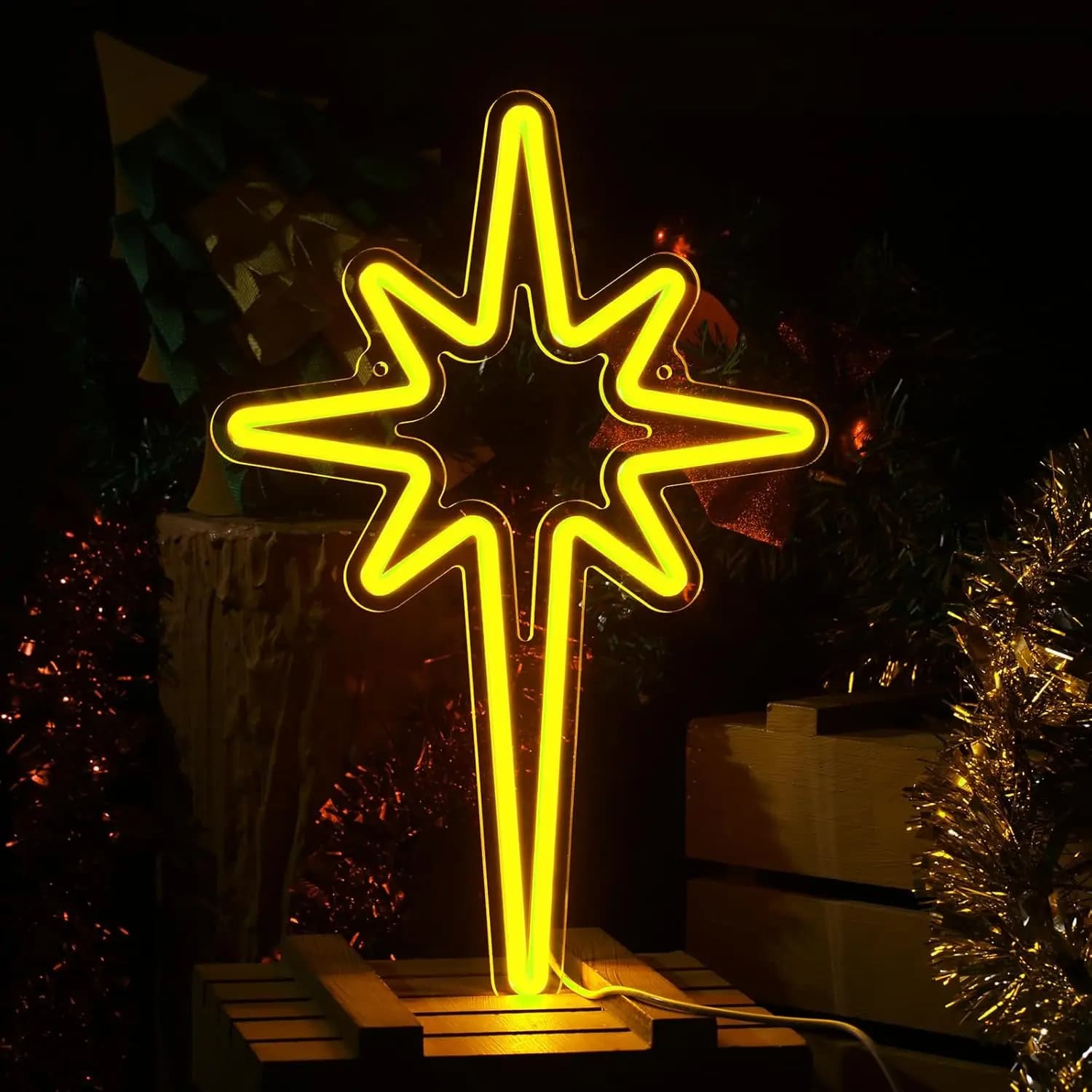 Insegna al neon stellata Decorazioni per l'albero di Natale Insegna luminosa a LED Bar da parete Decorazioni per il soggiorno Inverno Casa Camera da letto Ufficio Ornamento