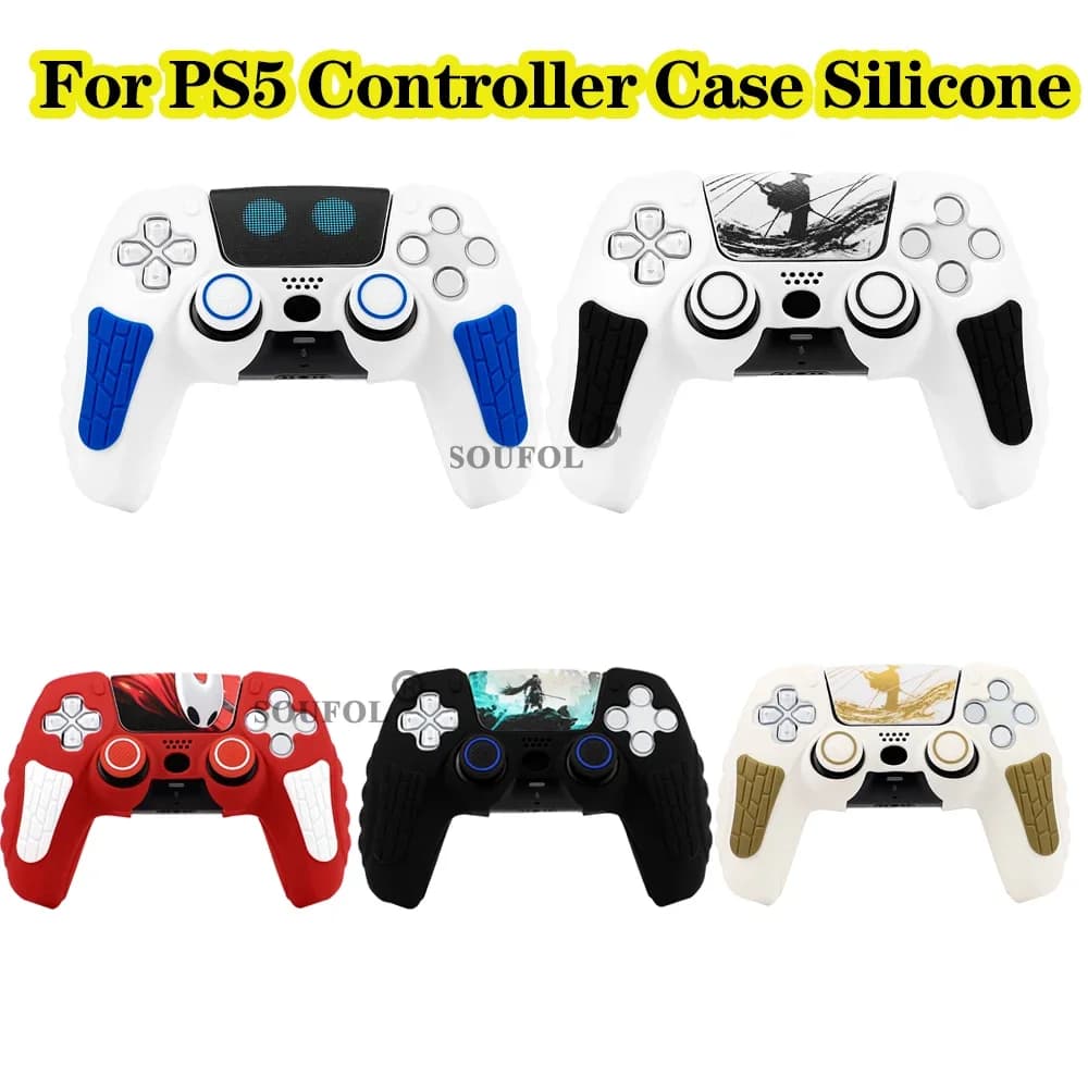 Custodia in silicone antiscivolo a tema di gioco per copertura protettiva PS5 Pelle adesiva per custodia per controller di gioco PS5 Tappo per impugnatura per pollice