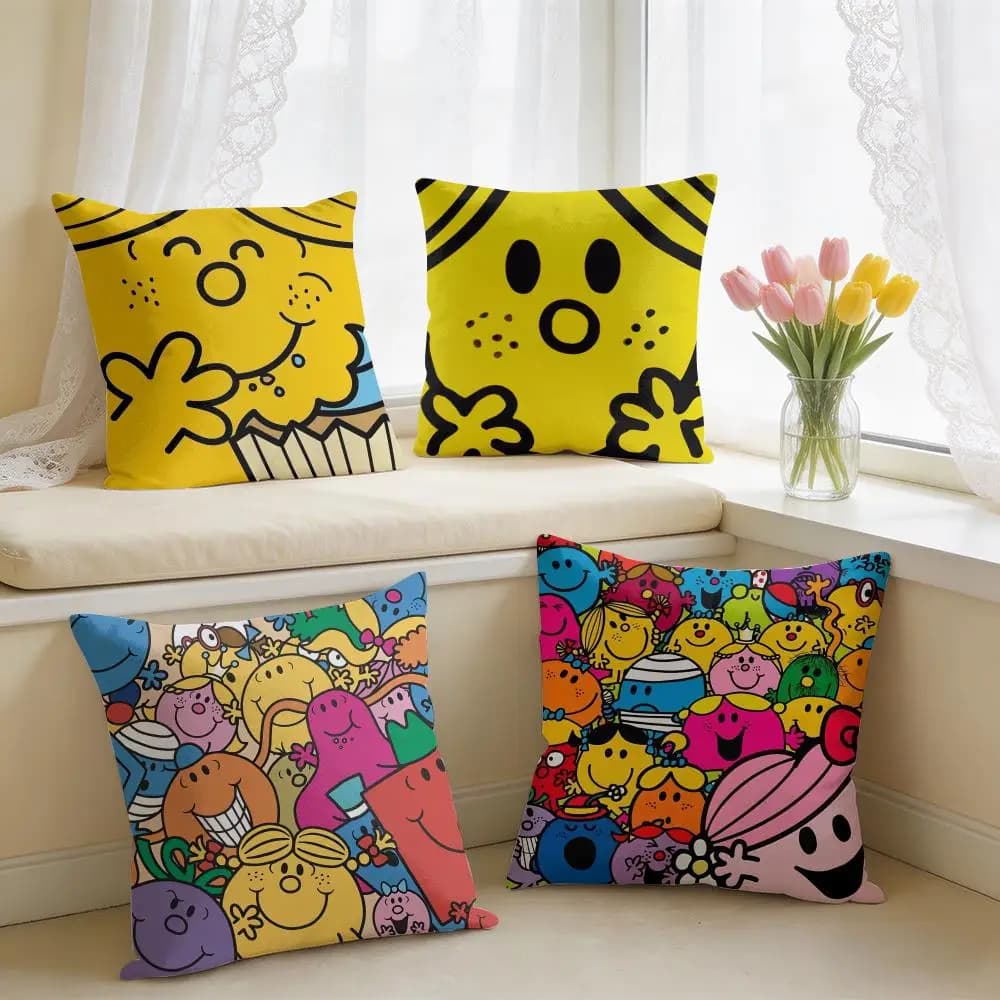Mr M-Men Cute L-Little Miss Cushion Cover Square Short Plush Pillow Case Living Room Sofa Home Decor Funda 40X40