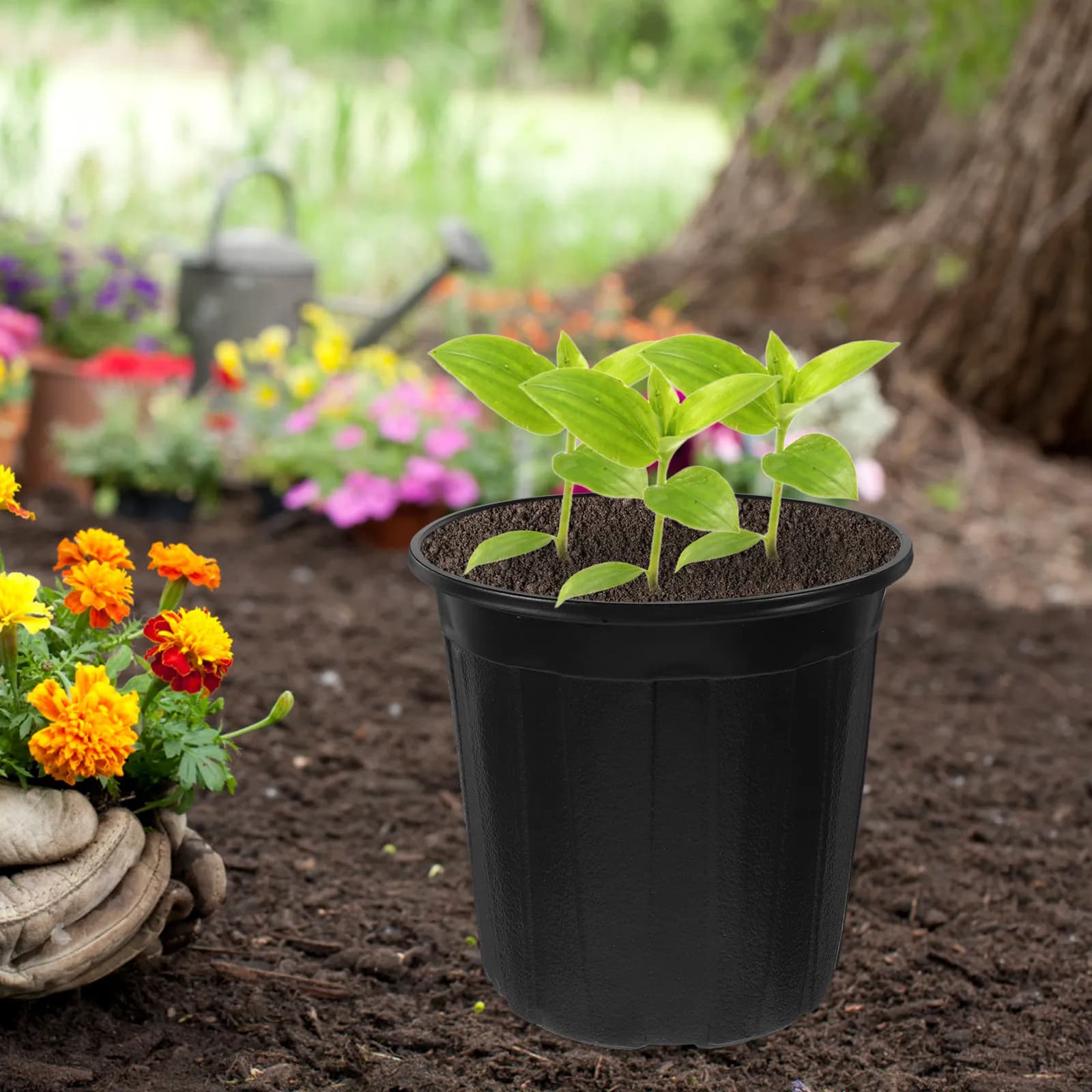 10Pcs Black Gallon Nursery Pots Premium Plastic Planting Pots with Bottom Drainage Holes for Seedling Starter Garden Outdoor