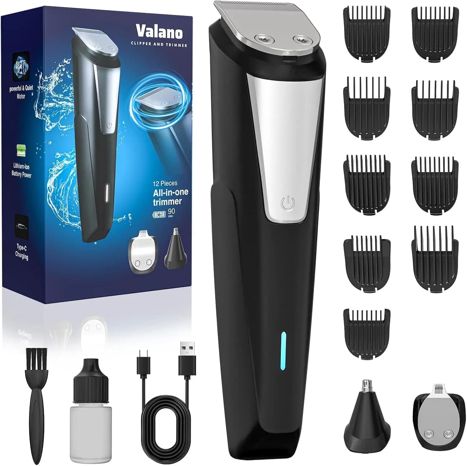 All-in-One Wireless Rulebar Kit with 9 Pettini, USB Charger, Silent Motor for Male Care