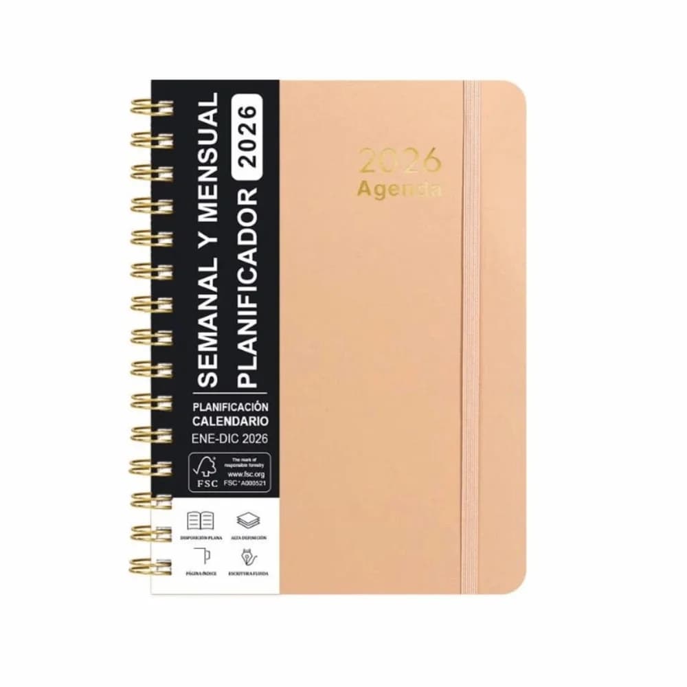 Agenda Spagnola 2026, Quaderno A5, Organizzatore Giornaliero Essenziale, Diario di Auto-Tracciamento, Calendario a Spirale Multifunzionale