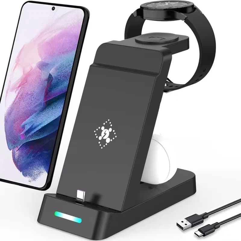 30W 3 in 1 caricabatterie wireless supporto tipo C stazione dock di ricarica rapida per iPhone 15 Samsung S22 S21 Samsung Watch 6 5 4 auricolari